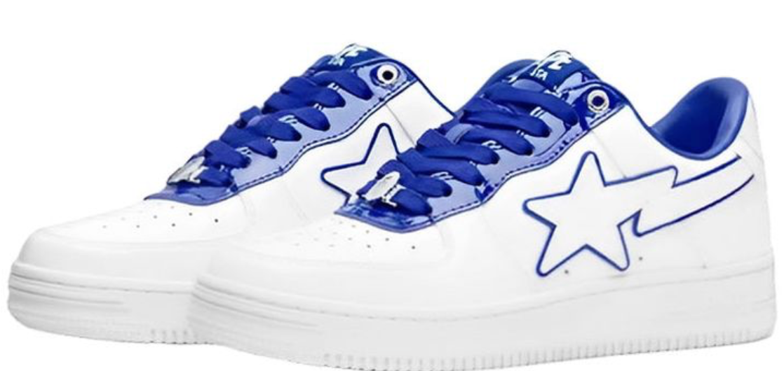 A BATHING APE STA Leather Low 'White Blue'