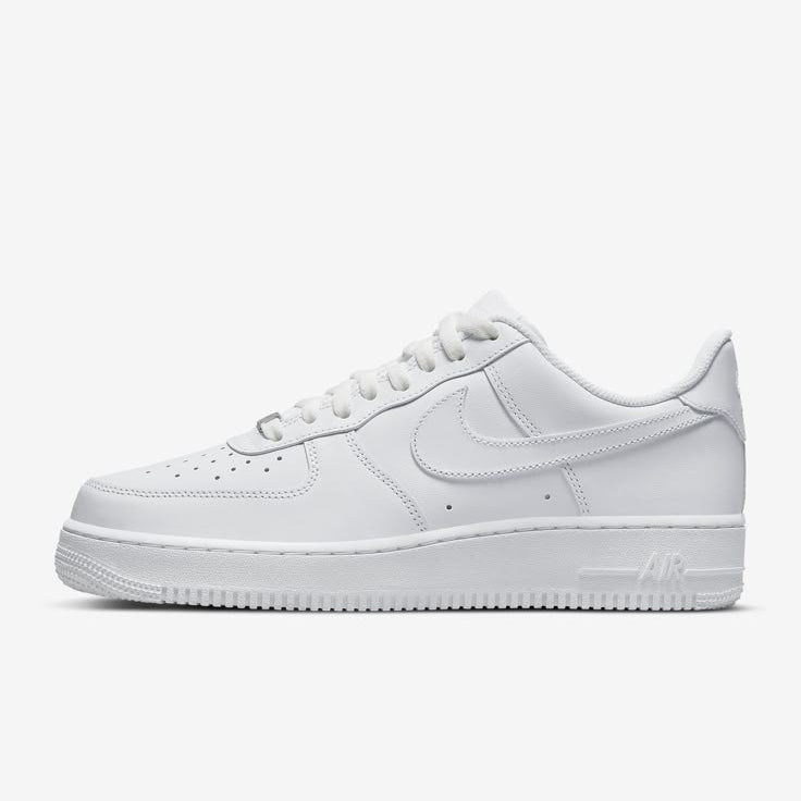 White Nike Air Force sneaker on a light gray background