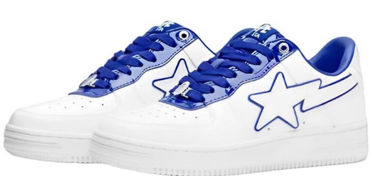 A BATHING APE STA Leather Low 'White Blue'