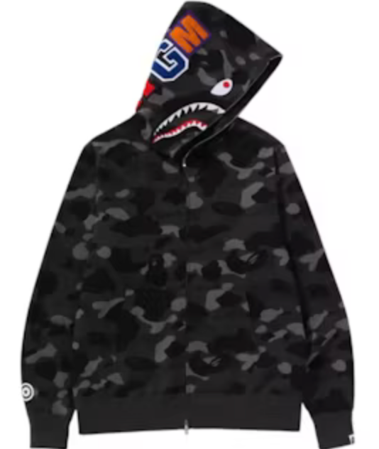 Bape Color Camo Shark Full Zip (Ss21) Hoodie Black And White