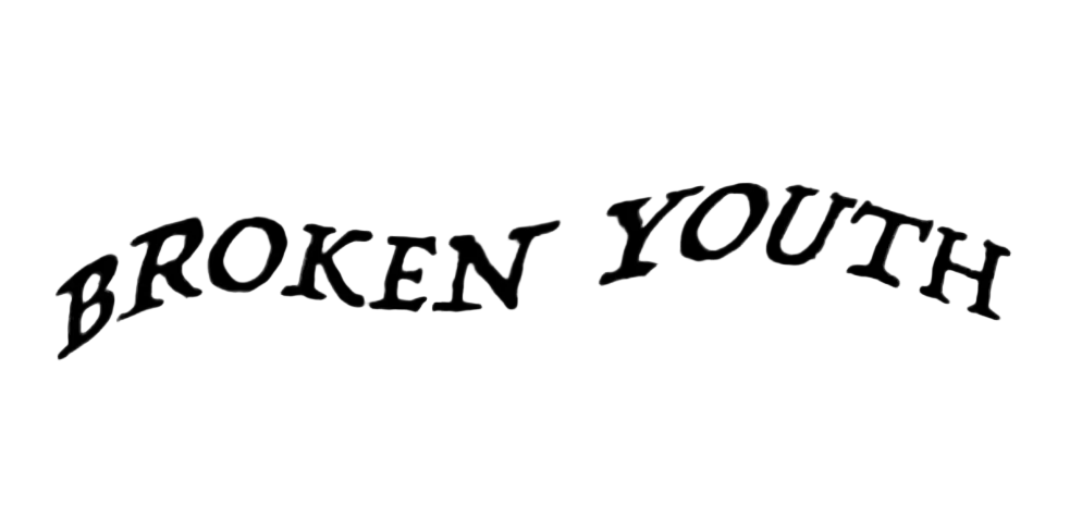 Text 'BROKEN YOUTH' on a textured gray background