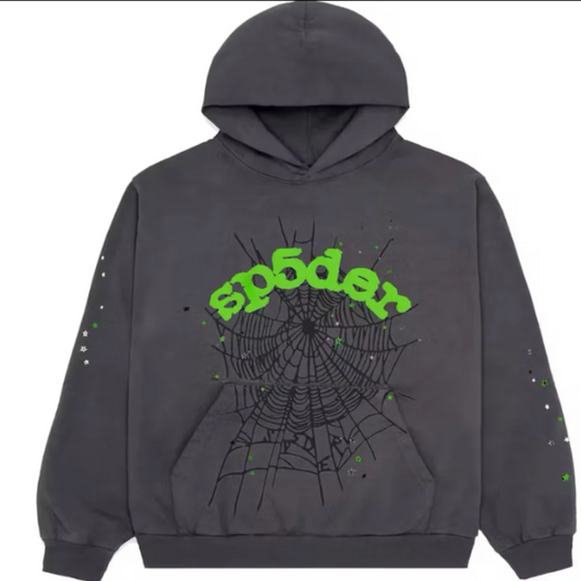 Sp5der Hoodie 'Grey/Green'